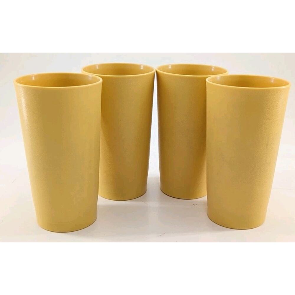 4 Tupperware Tumblers #873 Tumblers 12 oz Vintage Harvest Gold Yellow Cups